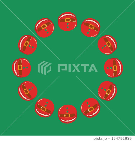 Bright Christmas frame made of decorated holiday macarons on a green background. Fun festive dessert illustration for winter celebrations and seasonal design. Bright Christmas frame made of decorated holiday macarons on a green background. Fun festive dessert illustration for winter celebrations and seasonal design. 134791959