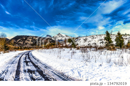 Winding Winter Road Leading to Mount Krivan, High Tatras 134792019
