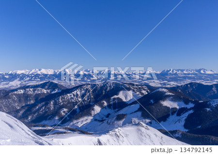 Winter Panorama of Low Tatras Mountains with Sunny Blue Sky 134792145