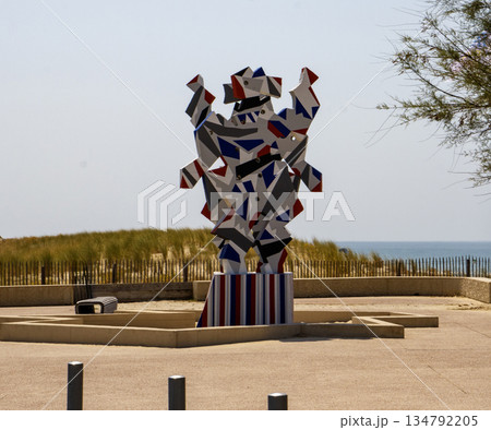 Colorful Sculpture Stands at Soulac-sur-Mer Near Bordeaux in France 134792205