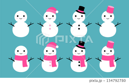 かわいい雪だるま セット ピンク かわいい雪だるま セット ピンク 134792780