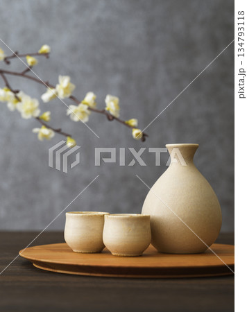 日本酒イメージ　徳利とお猪口の酒器セット 134793118