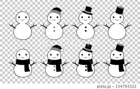 かわいい雪だるま 主線セット モノクロ かわいい雪だるま 主線セット モノクロ 134793322