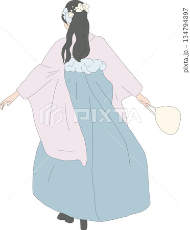 パステルカラーの袴を着た女性の後ろ姿 パステルカラーの袴を着た女性の後ろ姿 134794897