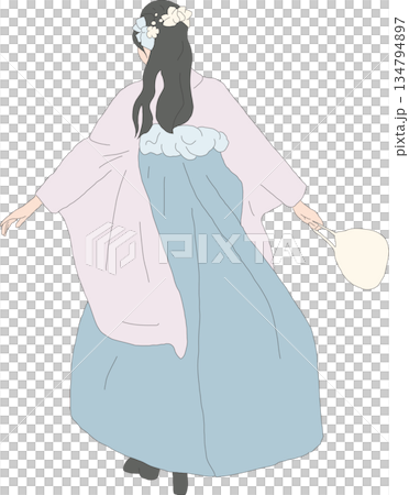 パステルカラーの袴を着た女性の後ろ姿 パステルカラーの袴を着た女性の後ろ姿 134794897