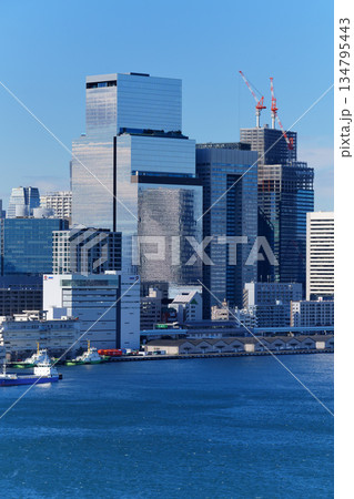 東京湾の海岸に建ち並ぶオフィスビル 134795443