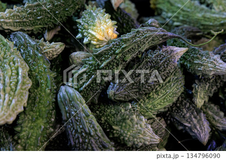Green bitter melon or Momordica charantia.  134796090
