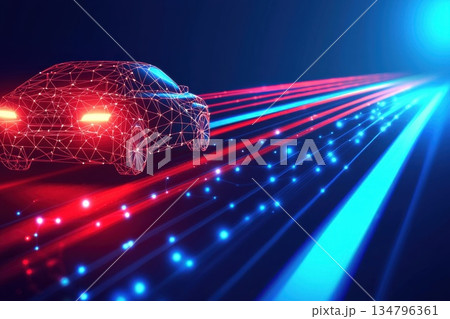 Innovative Smart City Concept Showcasing AI Interfaces for Traffic Control and Management 134796361