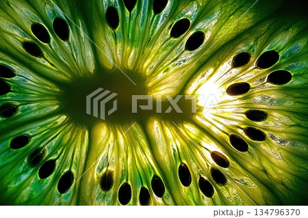 Close-Up View of Vibrant Kiwi Slices Highlighting Unique Seed Patterns Close-Up View of Vibrant Kiwi Slices Highlighting Unique Seed Patterns 134796370