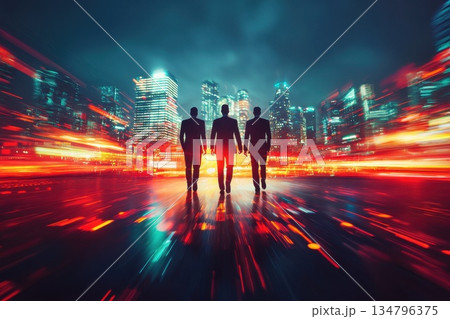 Executives Walking in a High-Speed Business Environment at Night Executives Walking in a High-Speed Business Environment at Night 134796375