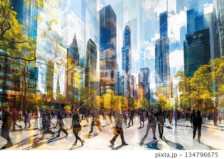 Artistic Fusion of Contemporary Architecture and Urban Life in a City Landscape Artistic Fusion of Contemporary Architecture and Urban Life in a City Landscape 134796675