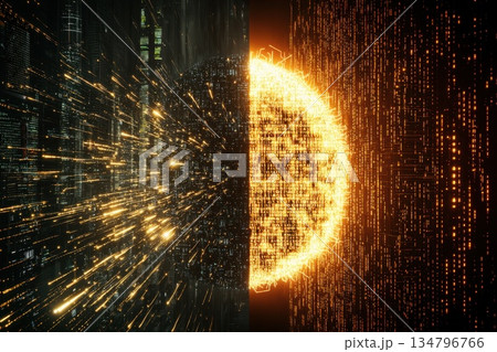 Conceptual Split of Human and Digital Worlds Representation Visual 134796766