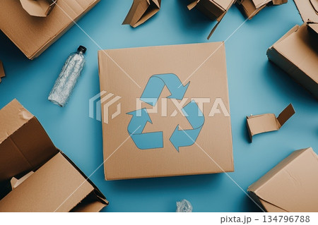 Visual Concept of Circular Economy Loop with Recyclable Materials and Boxes 134796788