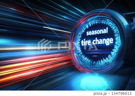 Futuristic Digital Interface for Seasonal Tire Change with Motion Blur Effect 134796813