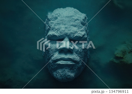 Futuristic AI Face Forming from a Glowing Matrix Underwater Futuristic AI Face Forming from a Glowing Matrix Underwater 134796911