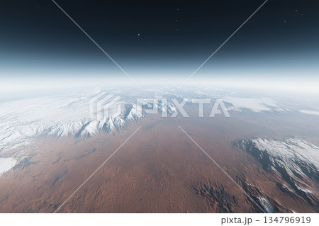 Breathtakingly Barren Planet with Sharp Mountains and Vast Expanse of Terrain Breathtakingly Barren Planet with Sharp Mountains and Vast Expanse of Terrain 134796919