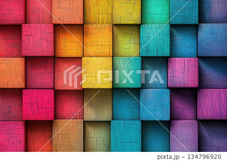 Colorful Mosaic of Futuristic Squares with Metal Textures and Vibrant Hues Colorful Mosaic of Futuristic Squares with Metal Textures and Vibrant Hues 134796920