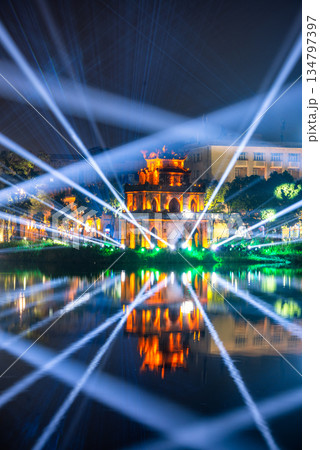 Light Show at Turtle Tower, Hoan Kiem Lake, Hanoi, Vietnam 134797397