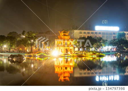 Light Show at Turtle Tower, Hoan Kiem Lake, Hanoi, Vietnam 134797398