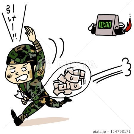 時限爆弾からお金を守ろうとする兵隊 134798171