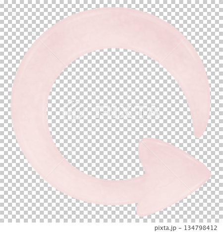 淡粉色水彩圓形彎曲箭頭。象徵循環和更新。透明背景。 134798412