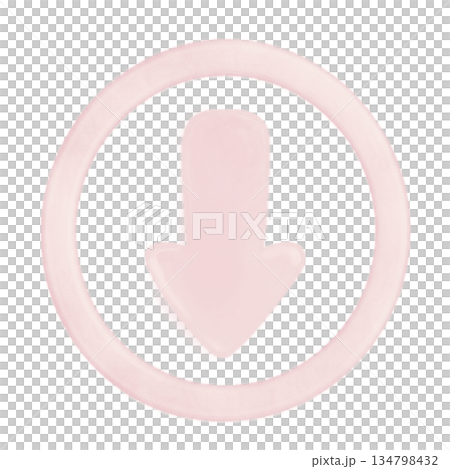 淡粉色水彩圓形箭頭。透明背景插圖，表示向下引導或捲動。 134798432