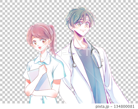 Refreshing atmosphere of men and women, medical, stethoscope 134800081