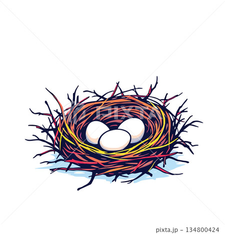 Vsai bird nest holding three eggs on white background Vsai bird nest holding three eggs on white background 134800424