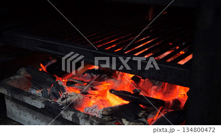 Steakhouse. Steaks are roasted on a Josper oven. Frying a steak on a josper. 134800472