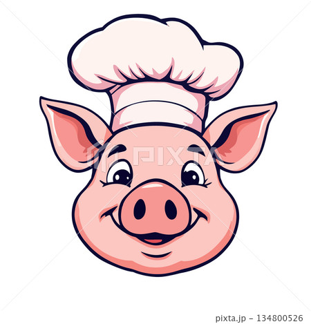 Vsai smiling pig chef mascot wearing a toque Vsai smiling pig chef mascot wearing a toque 134800526