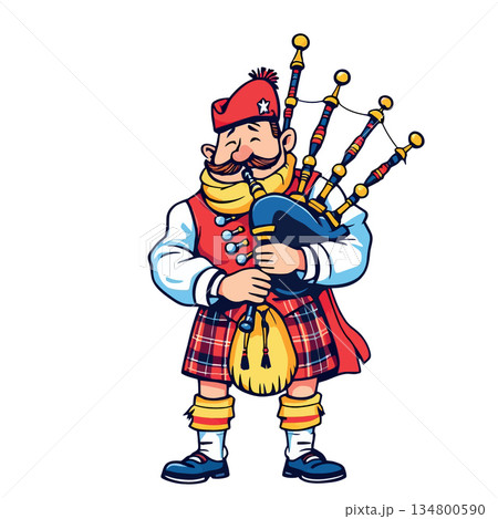 Vsai scottish bagpiper playing traditional folk music cartoon character Vsai scottish bagpiper playing traditional folk music cartoon character 134800590
