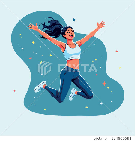 Vsai woman jumping for joy celebrating success and freedom Vsai woman jumping for joy celebrating success and freedom 134800591