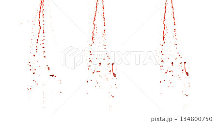 Photograph of collection capturing a dramatic blood splashes on a clean white background. The red liquid forms organic droplets and abstract shapes. Ideal for horror, medical, or artistic use. Photograph of collection capturing a dramatic blood splashes on a clean white background. The red liquid forms organic droplets and abstract shapes. Ideal for horror, medical, or artistic use. 134800750