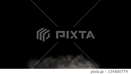 Realistic smoke effect drifting and spreading in freeze motion against a black background. Cinematic atmospheric fog ideal for VFX compositing, overlays, transitions, and moody visual effects. 134800774