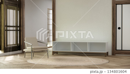 Mock up Japan wooden sofa armchair minimalist design muji style.3D rendering 134801604