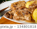 Stewed pieces of tenderloin in their own juice. 134801818