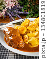 Beef roulade with baked potatoes. 134801819