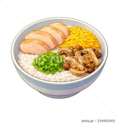和食メニューや観光素材に使える鶏ご飯のイラスト 134802403