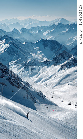 冬の旅行・観光キャンペーン向け、壮大なスケールのスキー場イメージ 134802425