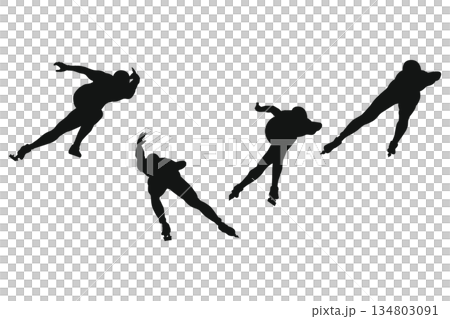 スピードスケートのシルエットイラスト｜氷上を滑走する冬季スポーツ選手素材 134803091