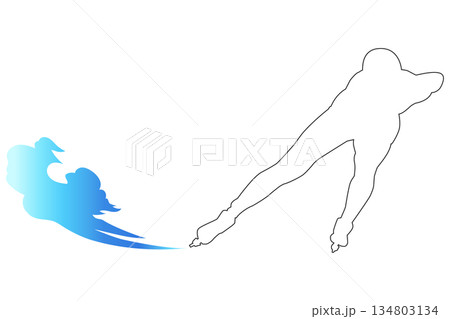 スピードスケートの線画シルエットイラスト｜氷上を滑走する冬季スポーツ選手素材 134803134