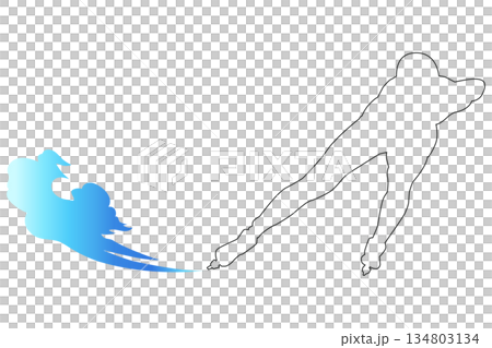 スピードスケートの線画シルエットイラスト｜氷上を滑走する冬季スポーツ選手素材 134803134