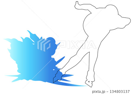 スピードスケートの線画シルエットイラスト｜氷上を滑走する冬季スポーツ選手素材 134803137