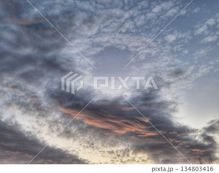 High Altocumulus Clouds at Sunset/Sunrise. Pastel Sky Cloudscape. Soft Blue and Pink morning Sky High Altocumulus Clouds at Sunset/Sunrise. Pastel Sky Cloudscape. Soft Blue and Pink morning Sky 134803416
