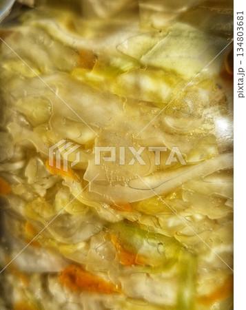 Sauerkraut Fermentation Process Close-up Sauerkraut Fermentation Process Close-up 134803681