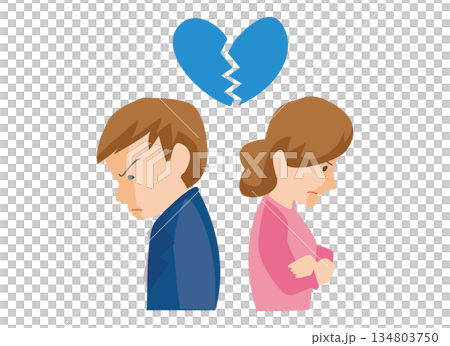 一幅描繪婚姻關係的插圖，代表離婚或分居。 134803750