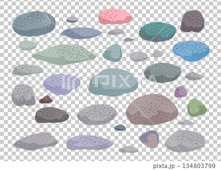 自然な小石を集めた素材セットのイラスト 134803799