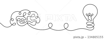 Continuous Line Brain Connected to Light Bulb, Creative Thinking and Idea Concept Illustration, Minimal One Line Drawing Showing Mind Power, Inspiration, Innovation and Problem Solving for Business Continuous Line Brain Connected to Light Bulb, Creative Thinking and Idea Concept Illustration, Minimal One Line Drawing Showing Mind Power, Inspiration, Innovation and Problem Solving for Business 134805155