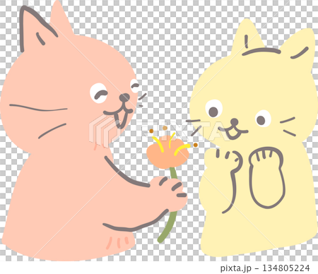 溫柔的花朵和貓咪插圖 溫柔的花朵和貓咪插圖 134805224