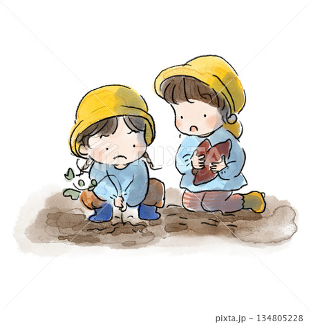 秋の行事 いもほりをする子どもたちのイラスト 134805228
